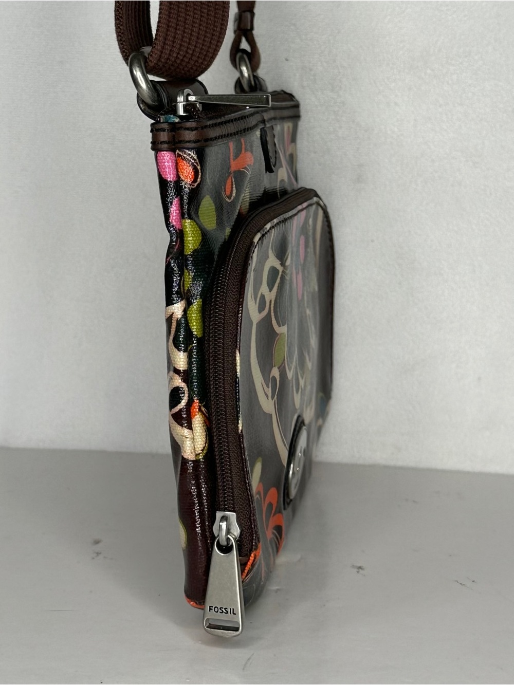 Fossil Vintage Key-Per Crossbody Floral Coated Canvas Colorful - Picture 8 of 10